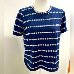 Rafaella Floral Embroidered Shirt Blue with White Size M EUC